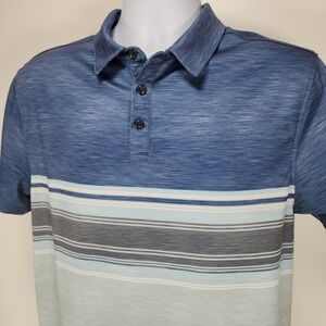 BKE Performance Fabric Mens L Polo Shirt Blue Striped Polyester Short Sleeve